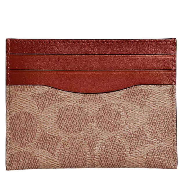 Front View of Coach Card Case In Signature Canvas - Tan/ Rust 936