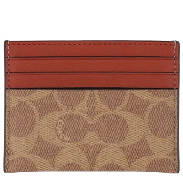 Back View of Coach Card Case In Signature Canvas - Tan/ Rust 936