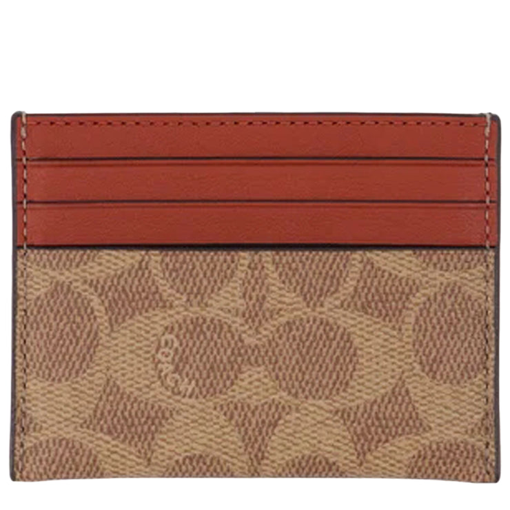 Back View of Coach Card Case In Signature Canvas - Tan/ Rust 936
