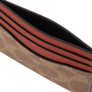 Top View of Coach Card Case In Signature Canvas - Tan/ Rust 936