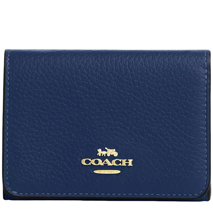 Coach Card Holder Wallet In Signature Canvas in Tan/ Deep Blue
