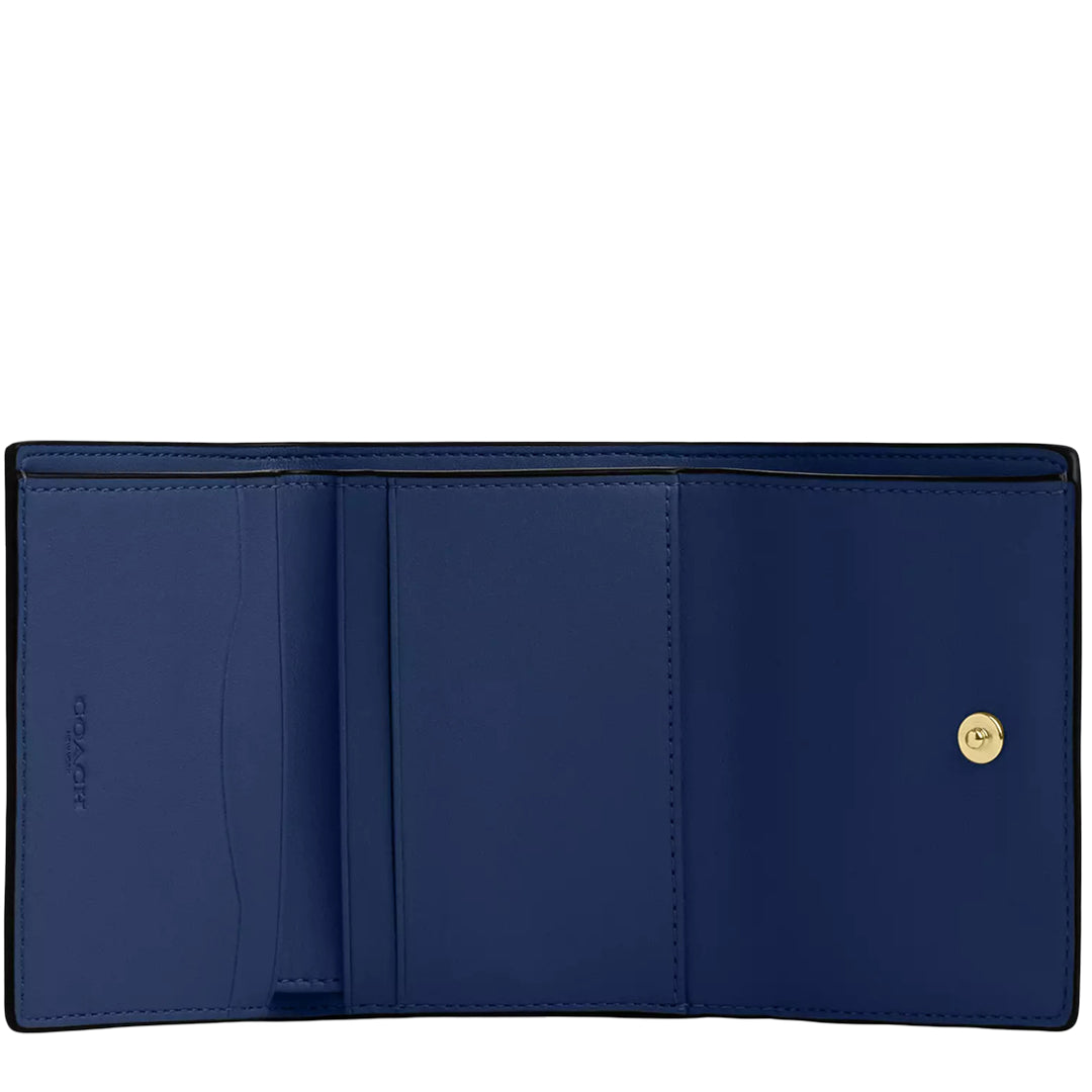 Coach Card Holder Wallet In Signature Canvas in Tan/ Deep Blue