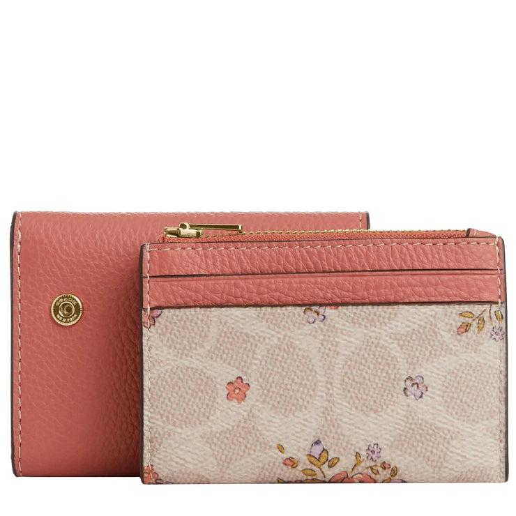 Coach Card Holder Wallet In Signature Canvas With Floral Print in Sand Multi CAP30