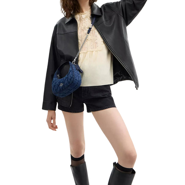 Model Wearing Coach Carmen Mini Crossbody Bag With Quilting - Denim CAK89