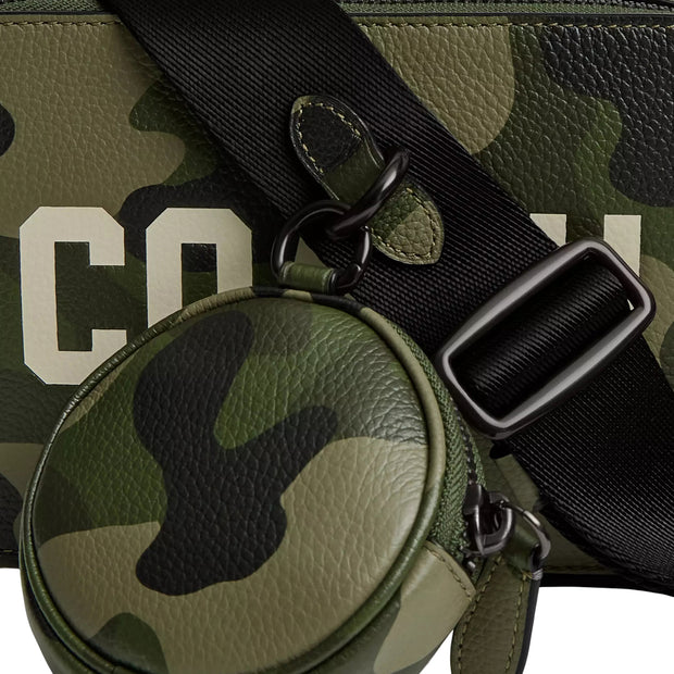 Closeup of Coach Charter Crossbody Bag 19 With Camo Print And Coach Graphic - Camo CZ007