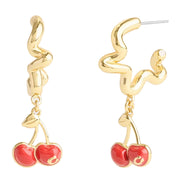 Front View of Coach Cherry Wavy Huggie Earrings - Red CAA16