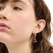 Model Wearing Coach Cherry Wavy Huggie Earrings - Red CAA16
