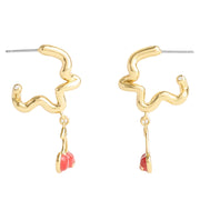 Side View of Coach Cherry Wavy Huggie Earrings - Red CAA16