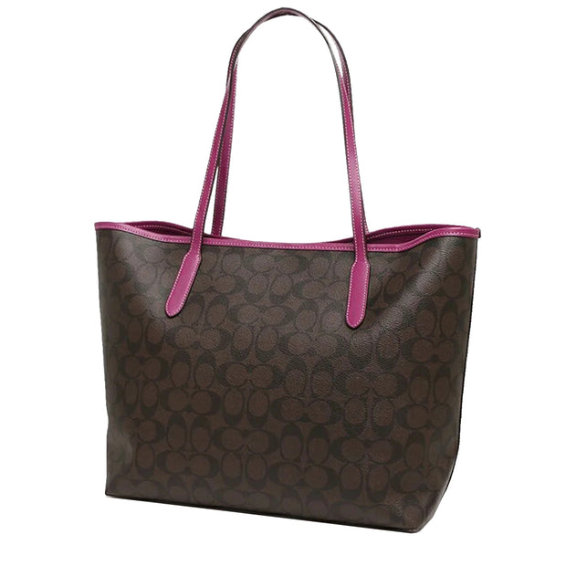 Coach City Tote Bag In Signature Canvas in Brown/ Dark Magenta 5696