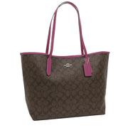 Coach City Tote Bag In Signature Canvas in Brown/ Dark Magenta 5696