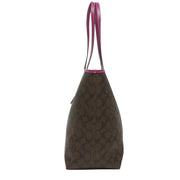 Coach City Tote Bag In Signature Canvas in Brown/ Dark Magenta 5696