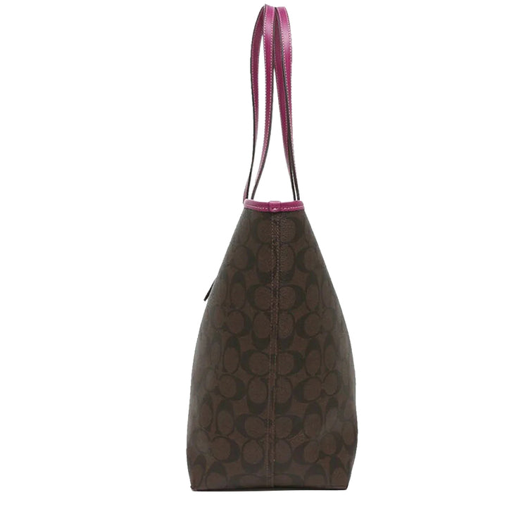 Coach 5696 City Tote In Signature Canvas IN Brown Dark Magenta 