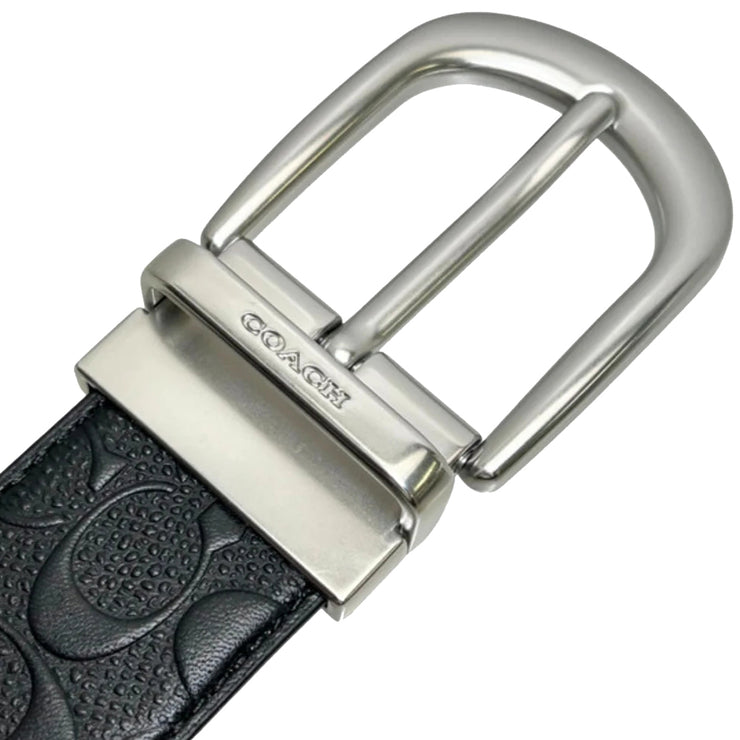 Closeup of Coach Classic Buckle Cut To Size Reversible Belt 38 Mm in Black CF271