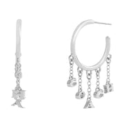 Front View of Coach Charm Hoop Earrings - Silver CBW16