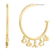 Front View of Coach Charms Hoop Earrings - Gold CCU64