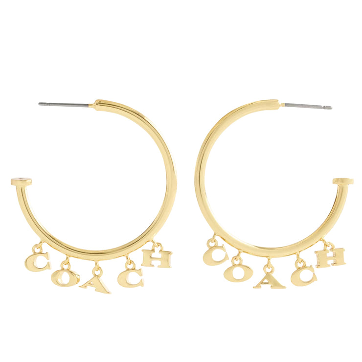 Side View of Coach Charms Hoop Earrings - Gold CCU64