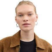 Model Wearing Coach Medium Hoop Earrings - Silver CBW17