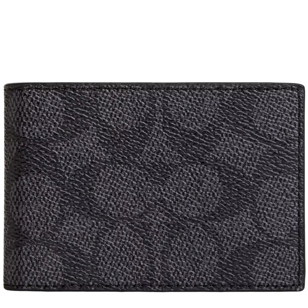 Coach Compact Billfold Wallet In Signature Canvas - Charcoal/ Black CW368