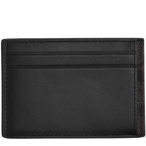 Back View of Coach Compact Billfold Wallet In Signature Canvas - Walnut/ Black CW368