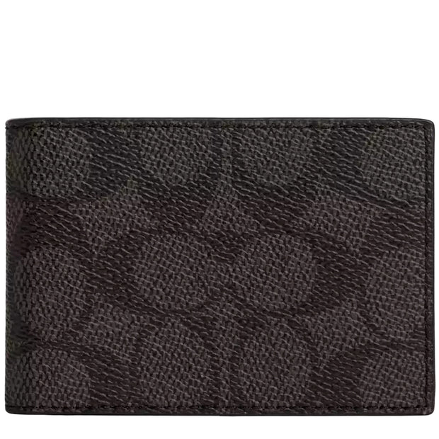 Front View of Coach Compact Billfold Wallet In Signature Canvas - Walnut/ Black CW368