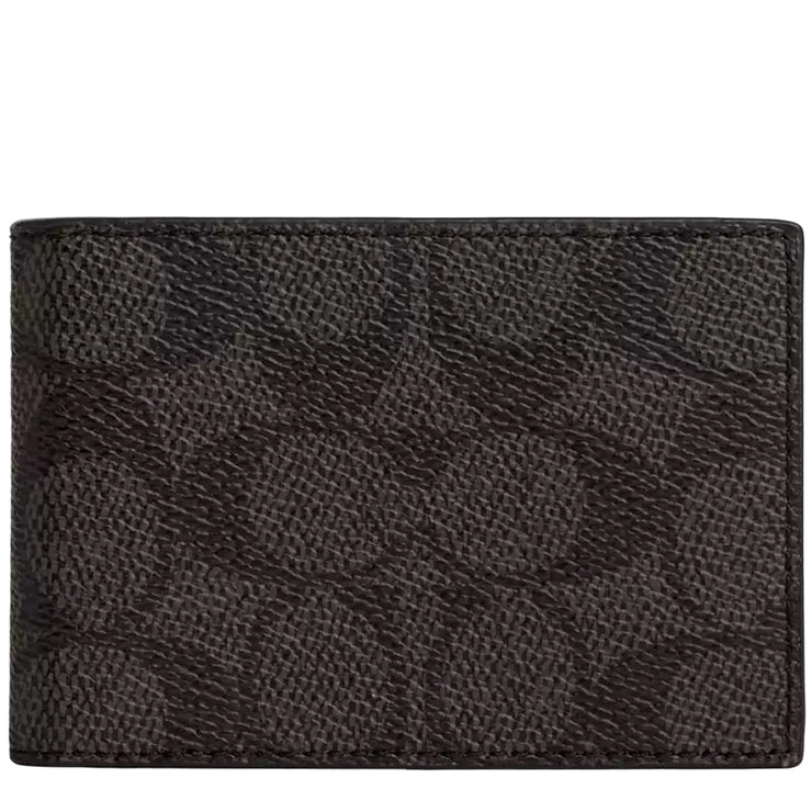 Front View of Coach Compact Billfold Wallet In Signature Canvas - Walnut/ Black CW368