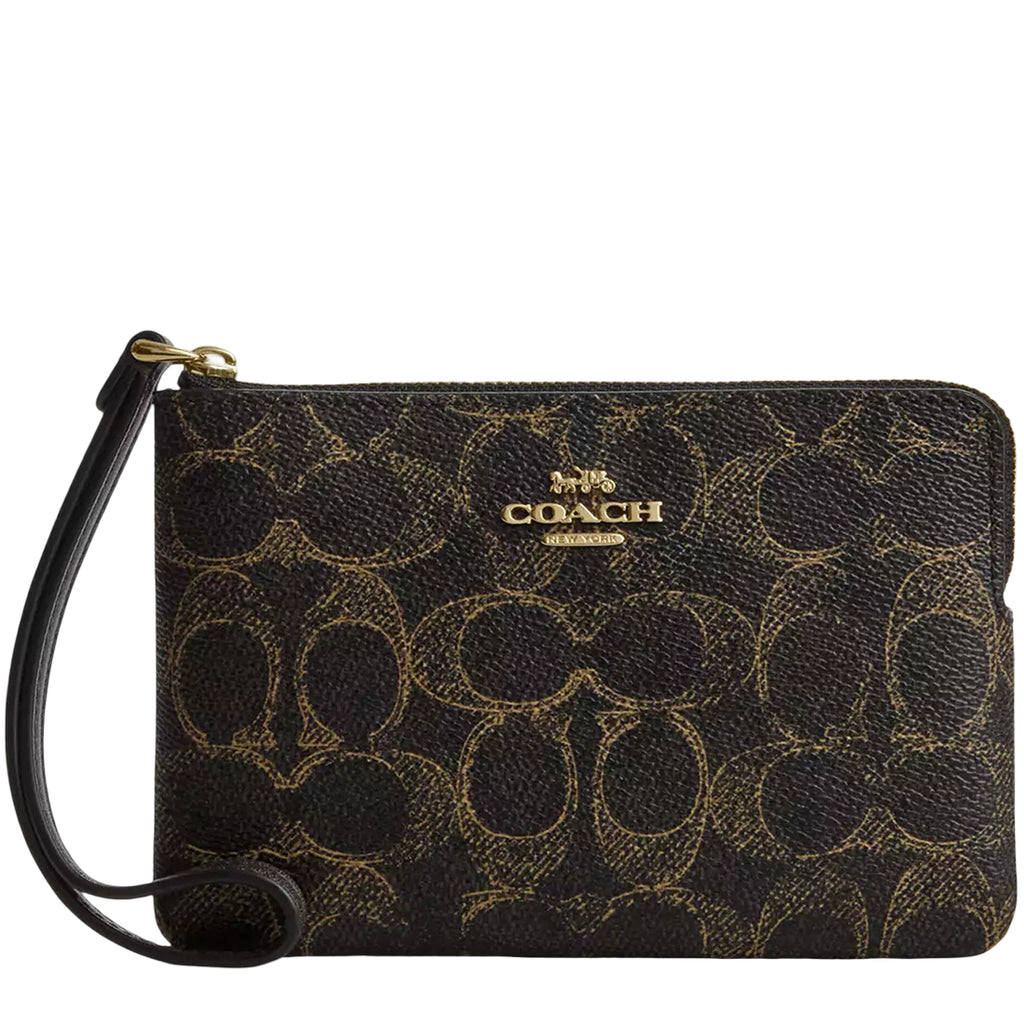 Coach Corner Zip Wristlet In Loved Signature Canvas - Brown CEF78