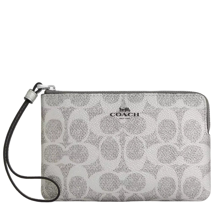 Coach Corner Zip Wristlet In Signature Canvas - Gray/ Silver CCK71