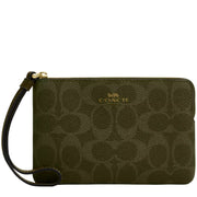 Front View of Coach Corner Zip Wristlet In Signature Canvas - Olive CAQ75