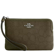 Front View of Coach Corner Zip Wristlet In Signature Jacquard - Olive Drab/ Olive Drab CW862