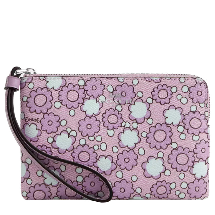 Front View of Coach Corner Zip Wristlet With Floral Print - Lily Multi CBP28