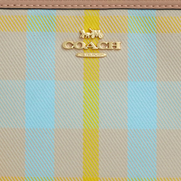 Closeup of Coach Corner Zip Wristlet With Plaid Print - Bright Maize Multi CBP18