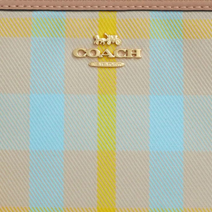 Closeup of Coach Corner Zip Wristlet With Plaid Print - Bright Maize Multi CBP18
