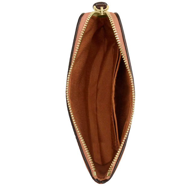 Interior View of Coach Corner Zip Wristlet with Shell Print - Coral/ Maple CBP23