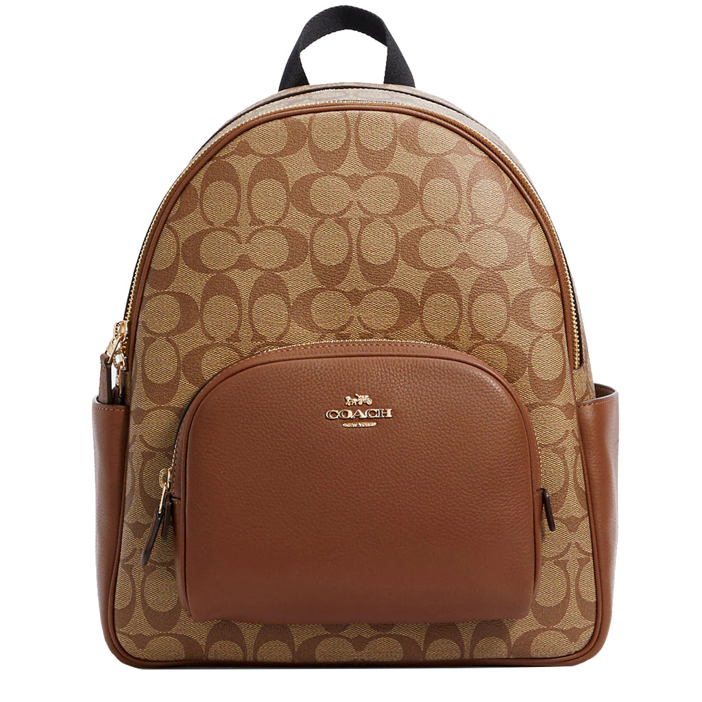 brown coach backpack Coach Court Backpack Bag In Signature Canvas in Khaki/ Saddle 2 5671 – PinkOrchard.com