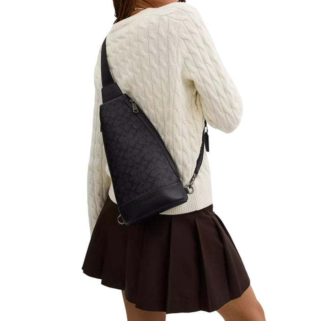 Coach Dominic Sling Pack Bag In Signature Canvas - Charcoal/ Black CY8 ...
