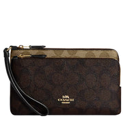 Buy Coach Double Zip Wallet In Blocked Signature Canvas in Khaki/ Brown Multi C7313 Online in Singapore | PinkOrchard.com