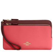 Coach Double Zip Wallet in Colourblock in Watermelon/Wine C7368