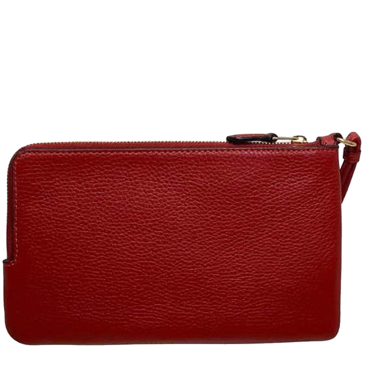 Coach Double Zip Wallet In Signature Canvas in Brown/ 1941 Red c5576