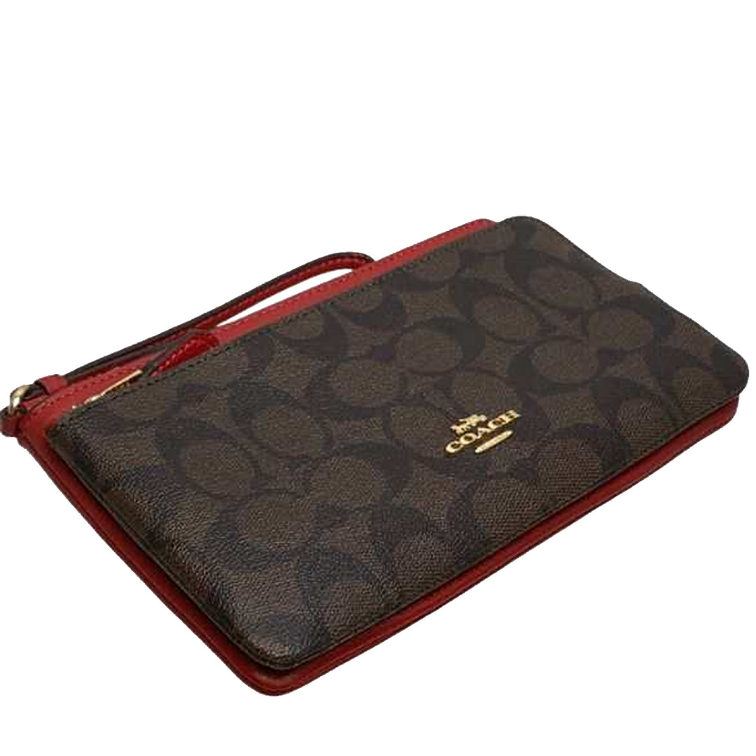 coach② Buy Coach Double Zip Wallet In Signature Canvas in Brown/ 1941 Red