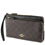 Coach Double Zip Wallet In Signature Canvas in Brown/ Black c5576