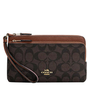 Buy Coach Double Zip Wallet In Signature Canvas in Brown/ Redwood C5576 Online in Singapore | PinkOrchard.com