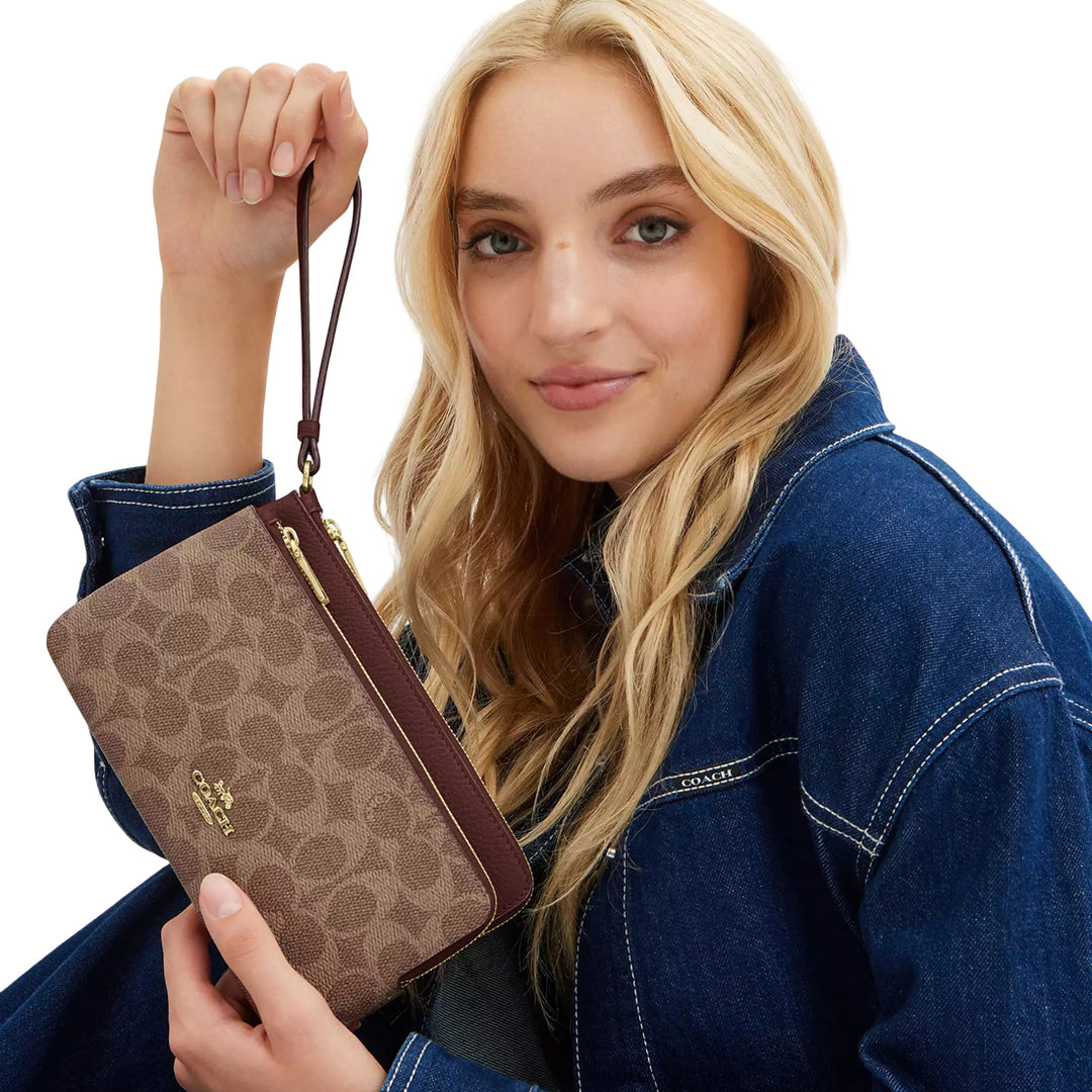 Coach Double Zip Wallet In Signature Canvas CX161 | Designer Bags