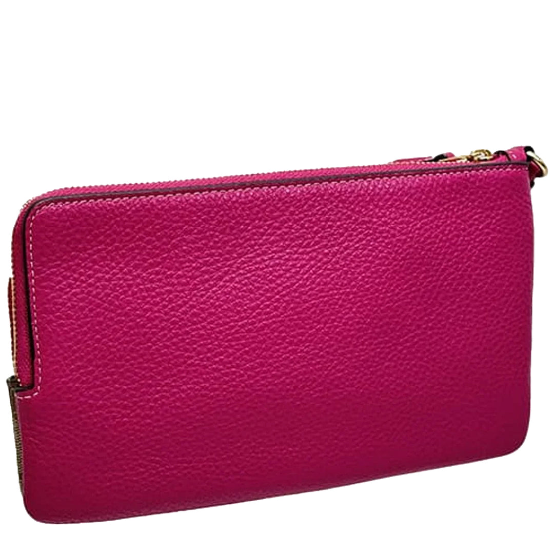 Buy Coach Double Zip Wallet In Signature Canvas in Khaki/ Cerise