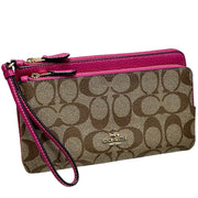 Buy Coach Double Zip Wallet In Signature Canvas in Khaki/ Cerise c5576 Online in Singapore | PinkOrchard.com