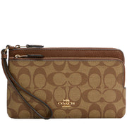 Coach Double Zip Wallet In Signature Canvas in Khaki/ Saddle 2 c5576