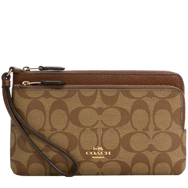 Coach Double Zip Wallet In Signature Canvas in Khaki/ Saddle 2 c5576