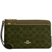 Front View of Coach Double Zip Wallet In Signature Canvas - Olive CX161