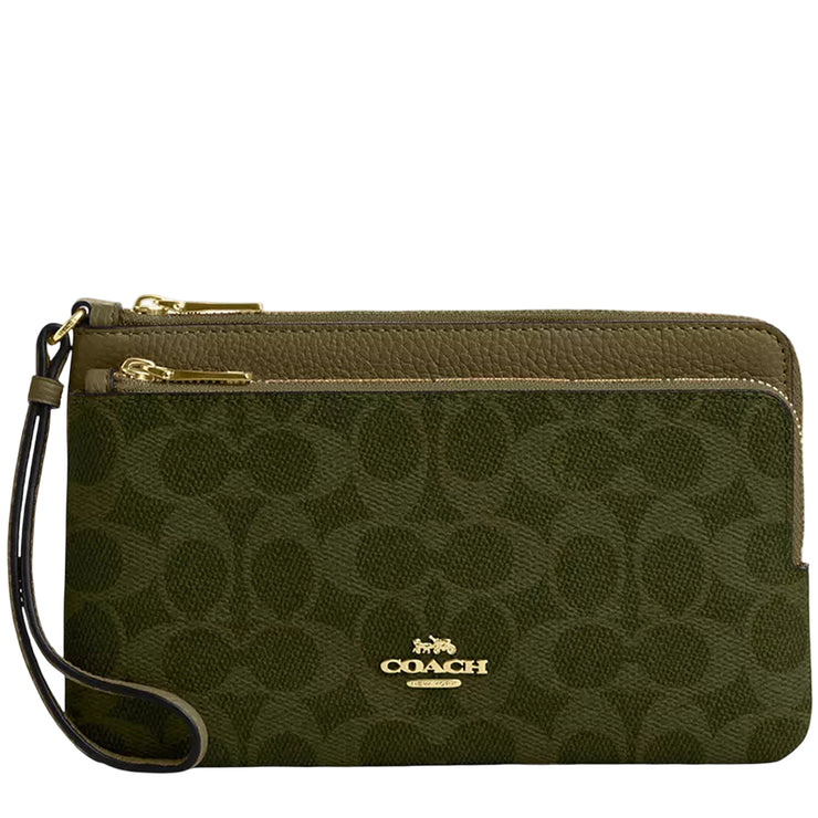 Front View of Coach Double Zip Wallet In Signature Canvas - Olive CX161