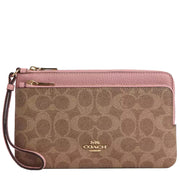 Buy Coach Double Zip Wallet In Signature Canvas in Tan/ Pink Petal CX161 Online in Singapore | PinkOrchard.com