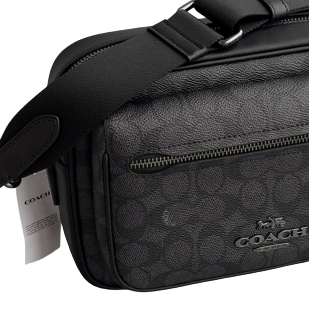 Closeup of Coach Elias Crossbody Bag In Signature Canvas - Charcoal/ Black CZ401